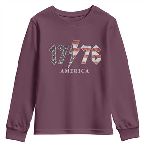 Patriotic 4th Of July 1776 America Classic Rock Youth Sweatshirt Vintage American Flag TS11 Maroon Print Your Wear