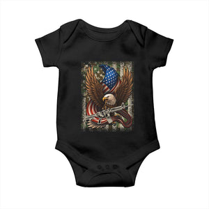 Patriotic Armed Eagle with Camo Flag Baby Onesie Military Patriotic USA Defense TS02 Black Print Your Wear