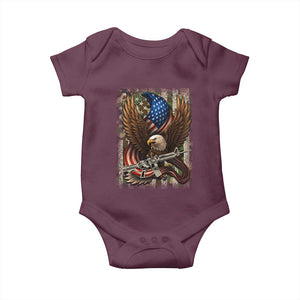 Patriotic Armed Eagle with Camo Flag Baby Onesie Military Patriotic USA Defense TS02 Maroon Print Your Wear