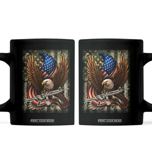Patriotic Armed Eagle with Camo Flag Coffee Mug Military Patriotic USA Defense TS02 Black Print Your Wear