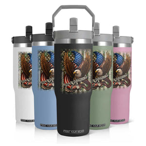 Patriotic Armed Eagle with Camo Flag Flip Straw Tumbler Military Patriotic USA Defense TS02 Print Your Wear