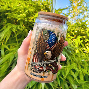Patriotic Armed Eagle with Camo Flag Glass Can Military Patriotic USA Defense TS02 Print Your Wear