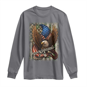 Patriotic Armed Eagle with Camo Flag Long Sleeve Shirt Military Patriotic USA Defense TS02 Charcoal Print Your Wear