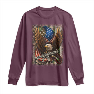 Patriotic Armed Eagle with Camo Flag Long Sleeve Shirt Military Patriotic USA Defense TS02 Maroon Print Your Wear