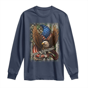 Patriotic Armed Eagle with Camo Flag Long Sleeve Shirt Military Patriotic USA Defense TS02 Navy Print Your Wear