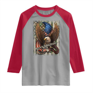 Patriotic Armed Eagle with Camo Flag Raglan Shirt Military Patriotic USA Defense TS02 Sport Gray Red Print Your Wear