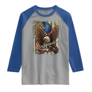 Patriotic Armed Eagle with Camo Flag Raglan Shirt Military Patriotic USA Defense TS02 Sport Gray Royal Print Your Wear