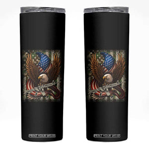 Patriotic Armed Eagle with Camo Flag Skinny Tumbler Military Patriotic USA Defense TS02 Black Print Your Wear