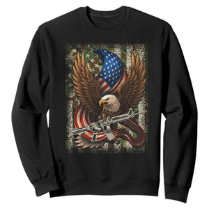 Patriotic Armed Eagle with Camo Flag Sweatshirt Military Patriotic USA Defense TS02 Black Print Your Wear