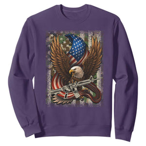 Patriotic Armed Eagle with Camo Flag Sweatshirt Military Patriotic USA Defense TS02 Purple Print Your Wear