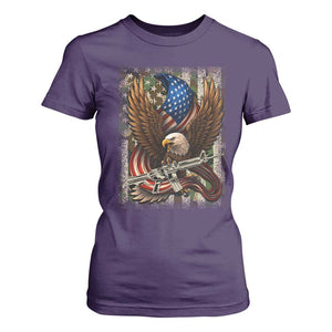 Patriotic Armed Eagle with Camo Flag T Shirt For Women Military Patriotic USA Defense TS02 Purple Print Your Wear
