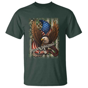 Patriotic Armed Eagle with Camo Flag T Shirt Military Patriotic USA Defense TS02 Dark Forest Green Print Your Wear