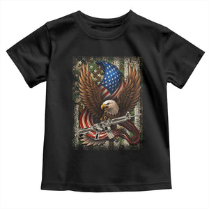 Patriotic Armed Eagle with Camo Flag Toddler T Shirt Military Patriotic USA Defense TS02 Black Print Your Wear