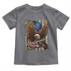 Patriotic Armed Eagle with Camo Flag Toddler T Shirt Military Patriotic USA Defense TS02 Charcoal Print Your Wear