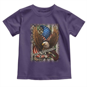 Patriotic Armed Eagle with Camo Flag Toddler T Shirt Military Patriotic USA Defense TS02 Purple Print Your Wear