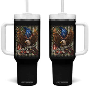 Patriotic Armed Eagle with Camo Flag Tumbler With Handle Military Patriotic USA Defense TS02 One Size: 40 oz Black Print Your Wear
