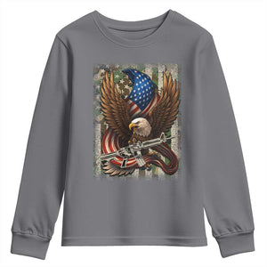 Patriotic Armed Eagle with Camo Flag Youth Sweatshirt Military Patriotic USA Defense TS02 Charcoal Print Your Wear