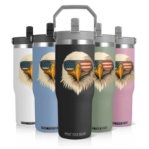Patriotic Bald Eagle Flip Straw Tumbler With Sunglasses American Flag Vintage TS02 Print Your Wear