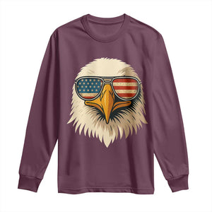 Patriotic Bald Eagle Long Sleeve Shirt With Sunglasses American Flag Vintage TS02 Maroon Print Your Wear