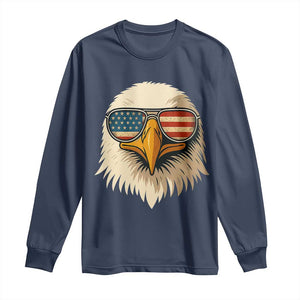 Patriotic Bald Eagle Long Sleeve Shirt With Sunglasses American Flag Vintage TS02 Navy Print Your Wear
