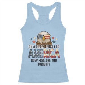 Patriotic Bald Eagle Racerback Tank Top How Free Are You Tonight 4th of July TS02 Light Blue Print Your Wear