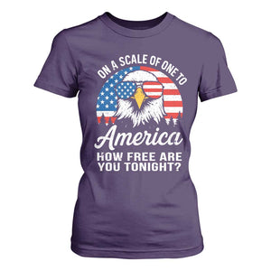 Patriotic Bald Eagle T Shirt For Women On A Scale Of One To America How Free Are You Tonight TS02 Purple Print Your Wear