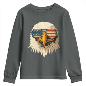 Patriotic Bald Eagle Youth Sweatshirt With Sunglasses American Flag Vintage TS02 Dark Heather Print Your Wear