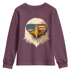 Patriotic Bald Eagle Youth Sweatshirt With Sunglasses American Flag Vintage TS02 Maroon Print Your Wear