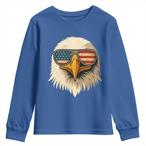 Patriotic Bald Eagle Youth Sweatshirt With Sunglasses American Flag Vintage TS02 Royal Blue Print Your Wear