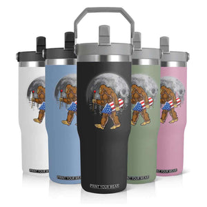 Patriotic Bigfoot 4th of July Flip Straw Tumbler American Flag Merica Fireworks Sasquatch Moon TS10 Print Your Wear