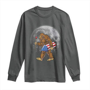 Patriotic Bigfoot 4th of July Long Sleeve Shirt American Flag Merica Fireworks Sasquatch Moon TS10 Dark Heather Print Your Wear