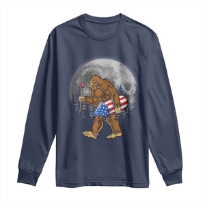 Patriotic Bigfoot 4th of July Long Sleeve Shirt American Flag Merica Fireworks Sasquatch Moon TS10 Navy Print Your Wear