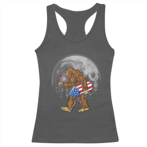 Patriotic Bigfoot 4th of July Racerback Tank Top American Flag Merica Fireworks Sasquatch Moon TS10 Dark Heather Print Your Wear