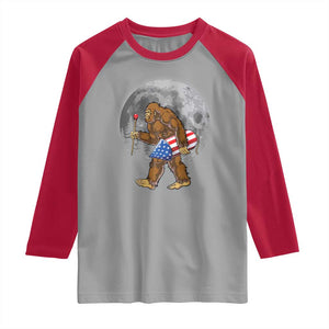 Patriotic Bigfoot 4th of July Raglan Shirt American Flag Merica Fireworks Sasquatch Moon TS10 Sport Gray Red Print Your Wear