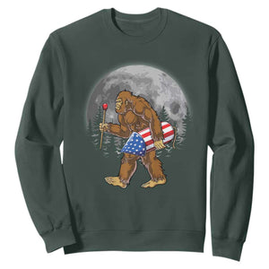 Patriotic Bigfoot 4th of July Sweatshirt American Flag Merica Fireworks Sasquatch Moon TS10 Dark Forest Green Print Your Wear