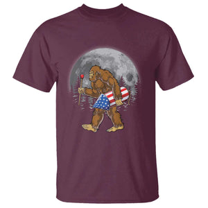 Patriotic Bigfoot 4th of July T Shirt American Flag Merica Fireworks Sasquatch Moon TS10 Maroon Print Your Wear