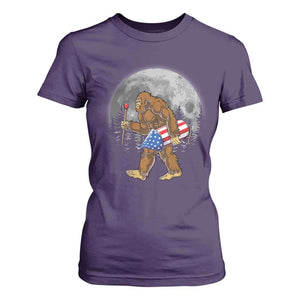 Patriotic Bigfoot 4th of July T Shirt For Women American Flag Merica Fireworks Sasquatch Moon TS10 Purple Print Your Wear