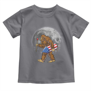 Patriotic Bigfoot 4th of July Toddler T Shirt American Flag Merica Fireworks Sasquatch Moon TS10 Charcoal Print Your Wear