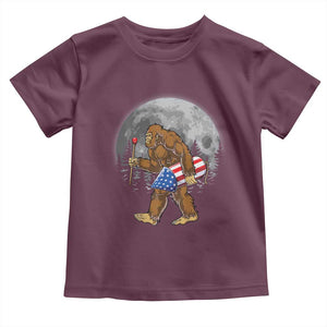 Patriotic Bigfoot 4th of July Toddler T Shirt American Flag Merica Fireworks Sasquatch Moon TS10 Maroon Print Your Wear