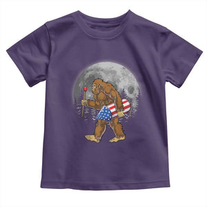 Patriotic Bigfoot 4th of July Toddler T Shirt American Flag Merica Fireworks Sasquatch Moon TS10 Purple Print Your Wear