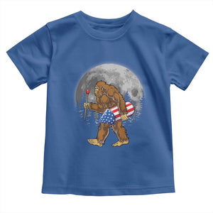 Patriotic Bigfoot 4th of July Toddler T Shirt American Flag Merica Fireworks Sasquatch Moon TS10 Royal Blue Print Your Wear