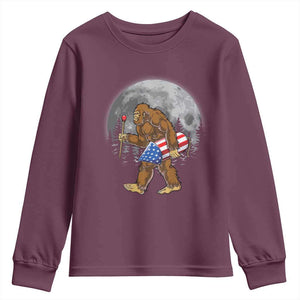Patriotic Bigfoot 4th of July Youth Sweatshirt American Flag Merica Fireworks Sasquatch Moon TS10 Maroon Print Your Wear