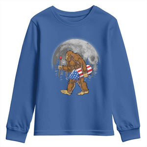 Patriotic Bigfoot 4th of July Youth Sweatshirt American Flag Merica Fireworks Sasquatch Moon TS10 Royal Blue Print Your Wear