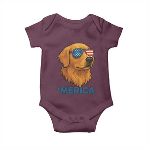 Patriotic Dog 'Merica Baby Onesie Golden Retriever Sunglasses Funny 4th Of July TS02 Maroon Print Your Wear