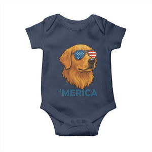 Patriotic Dog 'Merica Baby Onesie Golden Retriever Sunglasses Funny 4th Of July TS02 Navy Print Your Wear