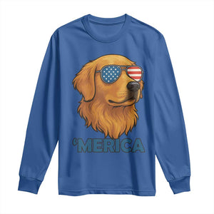 Patriotic Dog 'Merica Long Sleeve Shirt Golden Retriever Sunglasses Funny 4th Of July TS02 Royal Blue Print Your Wear