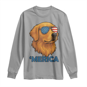 Patriotic Dog 'Merica Long Sleeve Shirt Golden Retriever Sunglasses Funny 4th Of July TS02 Sport Gray Print Your Wear