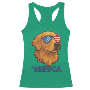 Patriotic Dog 'Merica Racerback Tank Top Golden Retriever Sunglasses Funny 4th Of July TS02 Irish Green Print Your Wear