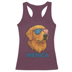 Patriotic Dog 'Merica Racerback Tank Top Golden Retriever Sunglasses Funny 4th Of July TS02 Maroon Print Your Wear