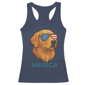 Patriotic Dog 'Merica Racerback Tank Top Golden Retriever Sunglasses Funny 4th Of July TS02 Navy Print Your Wear